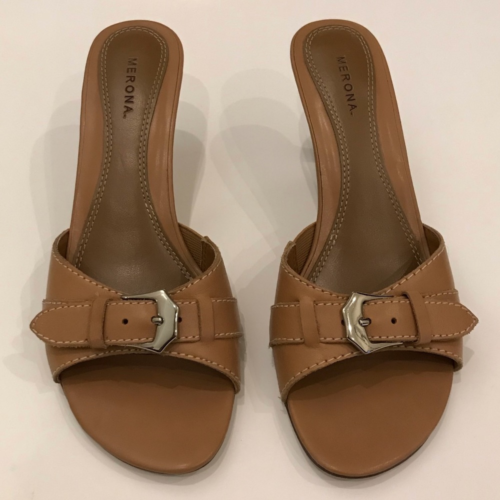 Target Merona Heeled Slide Sandals Tan/Beige/Brown 6.5